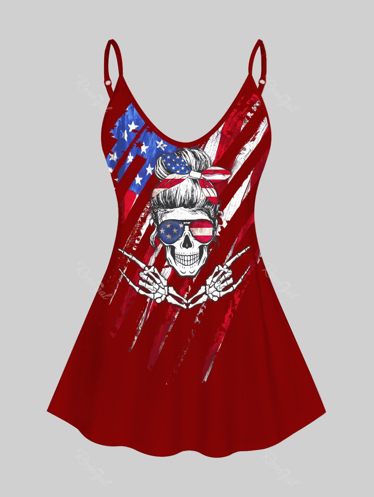 Outfits Plus Size & Curve American Flag Skull Patriotic Tank Top (Adjustable Straps)  