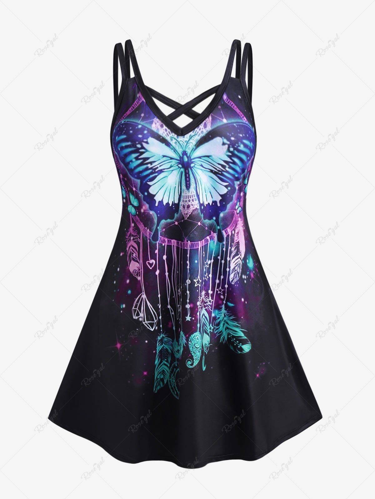 Online Plus Size & Curve Crisscross Butterfly Dreamcatcher Print Dress  