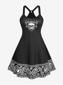 Plus Size & Curve Skull Paisley Print Gothic Dress - BLACK - L | US 12