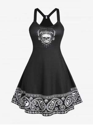 Plus Size & Curve Skull Paisley Print Gothic Dress