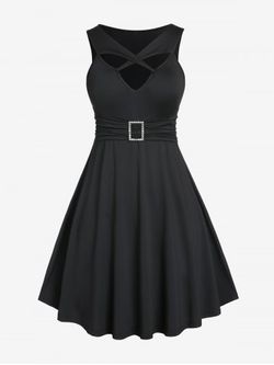 Plus Size & Curve Cutout High Waisted A Line Sleeveless Dress - BLACK - M | US 10