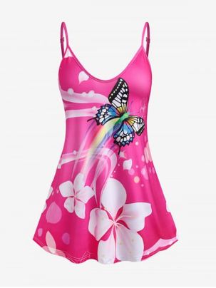 Plus Size & Curve Butterfly Floral Tank Top