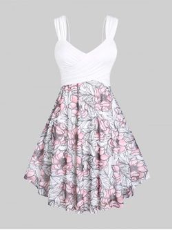 Plus Size & Curve Floral Print Crossover Midi Dress - WHITE - 1X | US 14-16