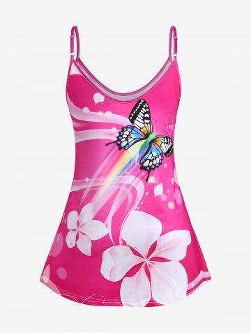 Plus Size & Curve Butterfly Floral Tank Top
