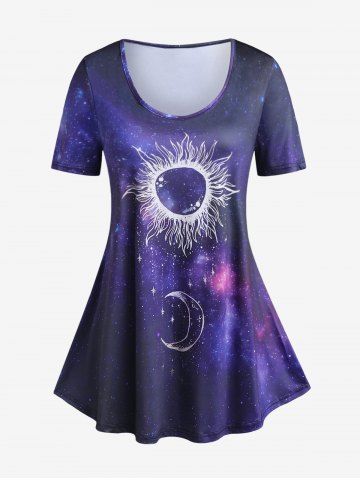 Plus Size & Curve Galaxy Sun and Moon Print Tee