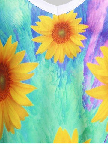 Plus Size & Curve Colorblock Sunflower Crisscross Sleeveless Dress