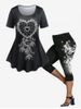 Ensemble d'Eté avec T-shirt Attrape-Rêve Papillon et Legging Moulant Grande Taille - Multi 
