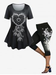 Ensemble d'Eté avec T-shirt Attrape-Rêve Papillon et Legging Moulant Grande Taille - Multi 