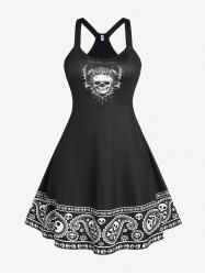 Plus Size & Curve Skull Paisley Print Gothic Dress -  