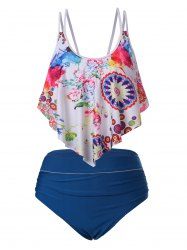 Splatter Paint Flower Flounce Tankini Swimwear -  