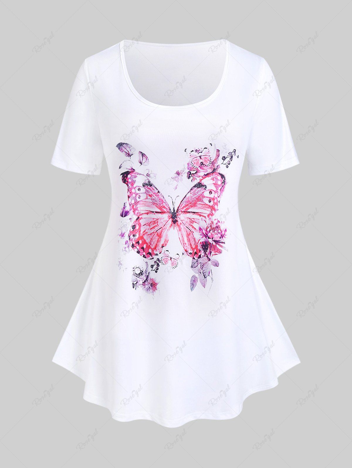T-shirt Côtelé Papillon de Grande Taille à Manches Courtes Blanc 2X | US 18-20