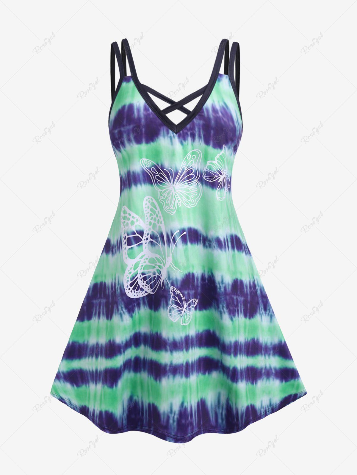 New Plus Size & Curve Crisscross Butterfly Tie Dye Sleeveless Dress  