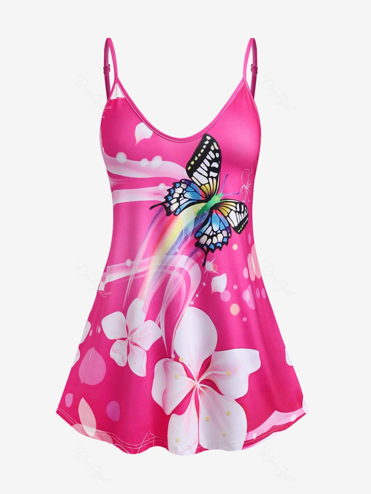 Trendy Plus Size & Curve Butterfly Floral Tank Top  