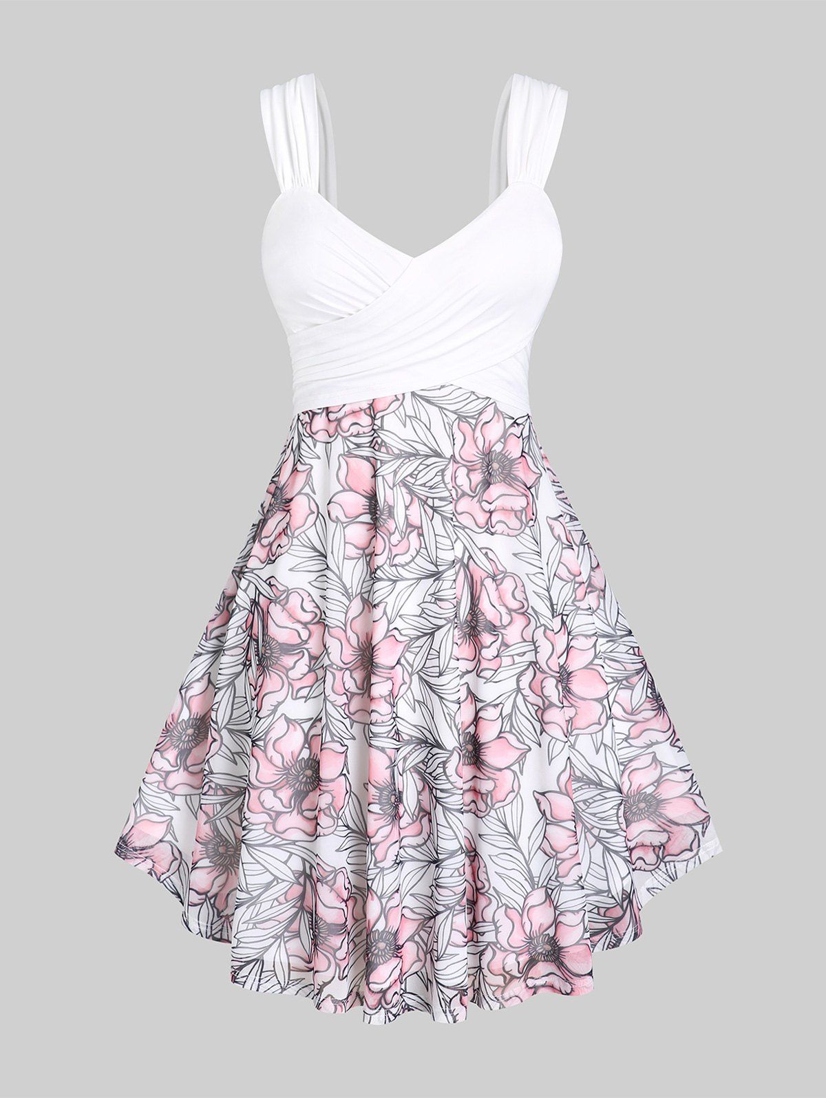 Hot Plus Size & Curve Floral Print Crossover Midi Dress  