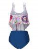Splatter Paint Flower Flounce Tankini Swimwear -  