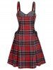 Plaid Mini Lace Bust Lace Up Dress -  