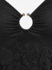 Plus Size & Curve Lace Panel O Ring Cold Shoulder Tunic Tee -  