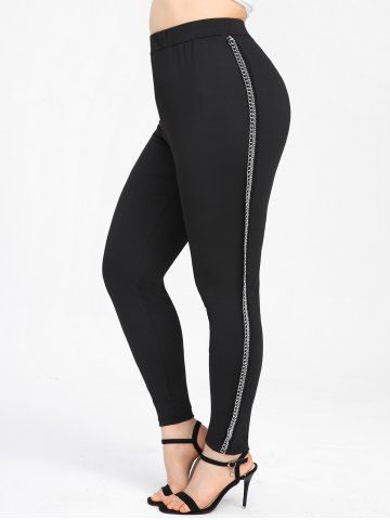 Plus Size Chains Embellished High Waisted Pants - BLACK - 4X