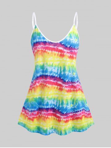 Plus Size & Curve Rainbow Tie Dye Flowy Cami Top - YELLOW - 3XL