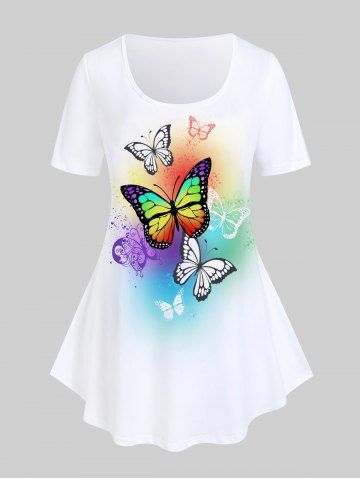 Plus Size & Curve Butterfly Ombre Short Sleeves Tee - WHITE - 4X | US 26-28