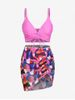 Plus Size & Curve Padded Asymmetric Cinched Three Piece Tankini Swimsuit -  