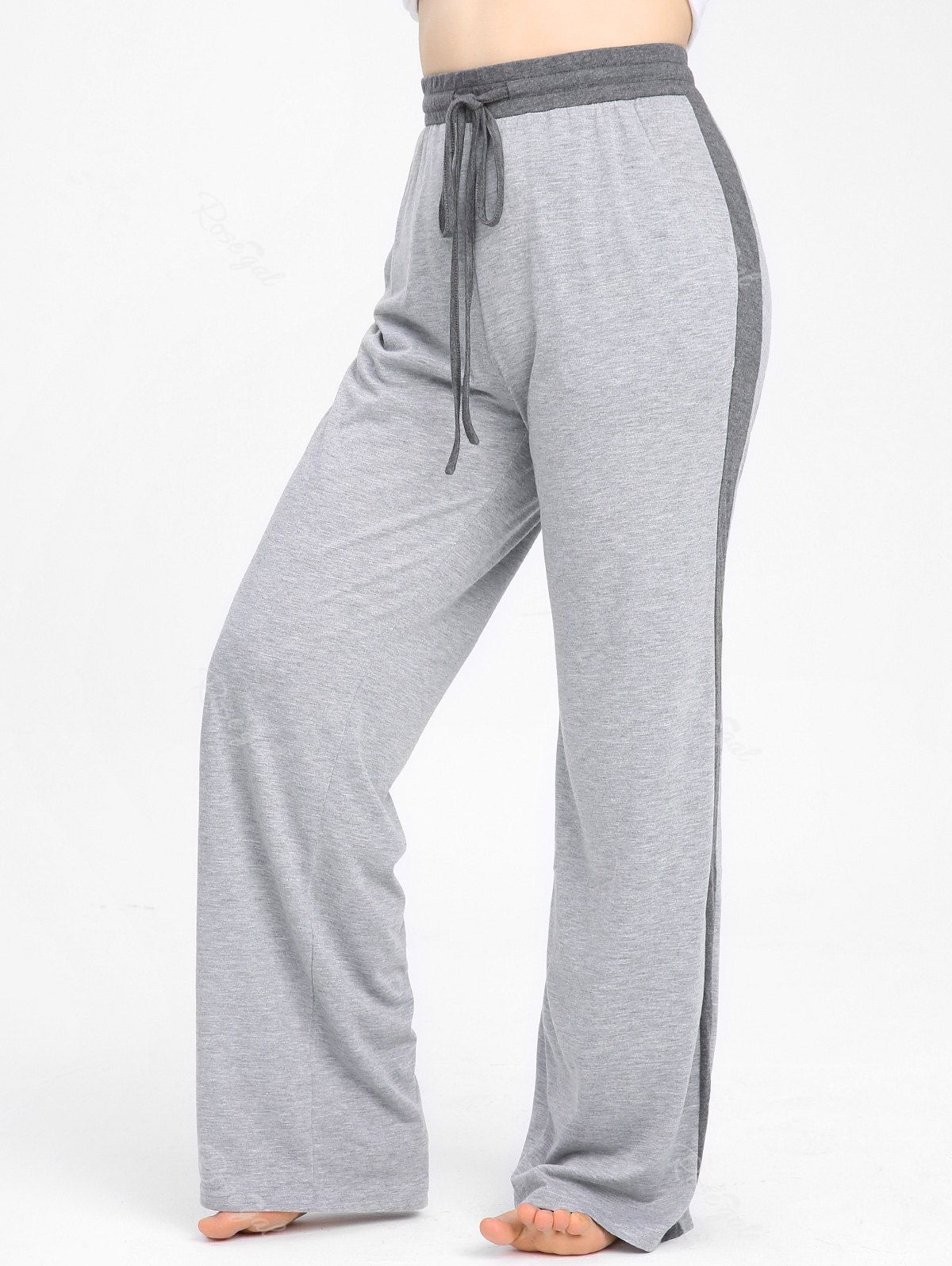Pantalon Contrasté à Jambe Large Style de Curve de Grande Taille à Cordon Gris Clair 4X