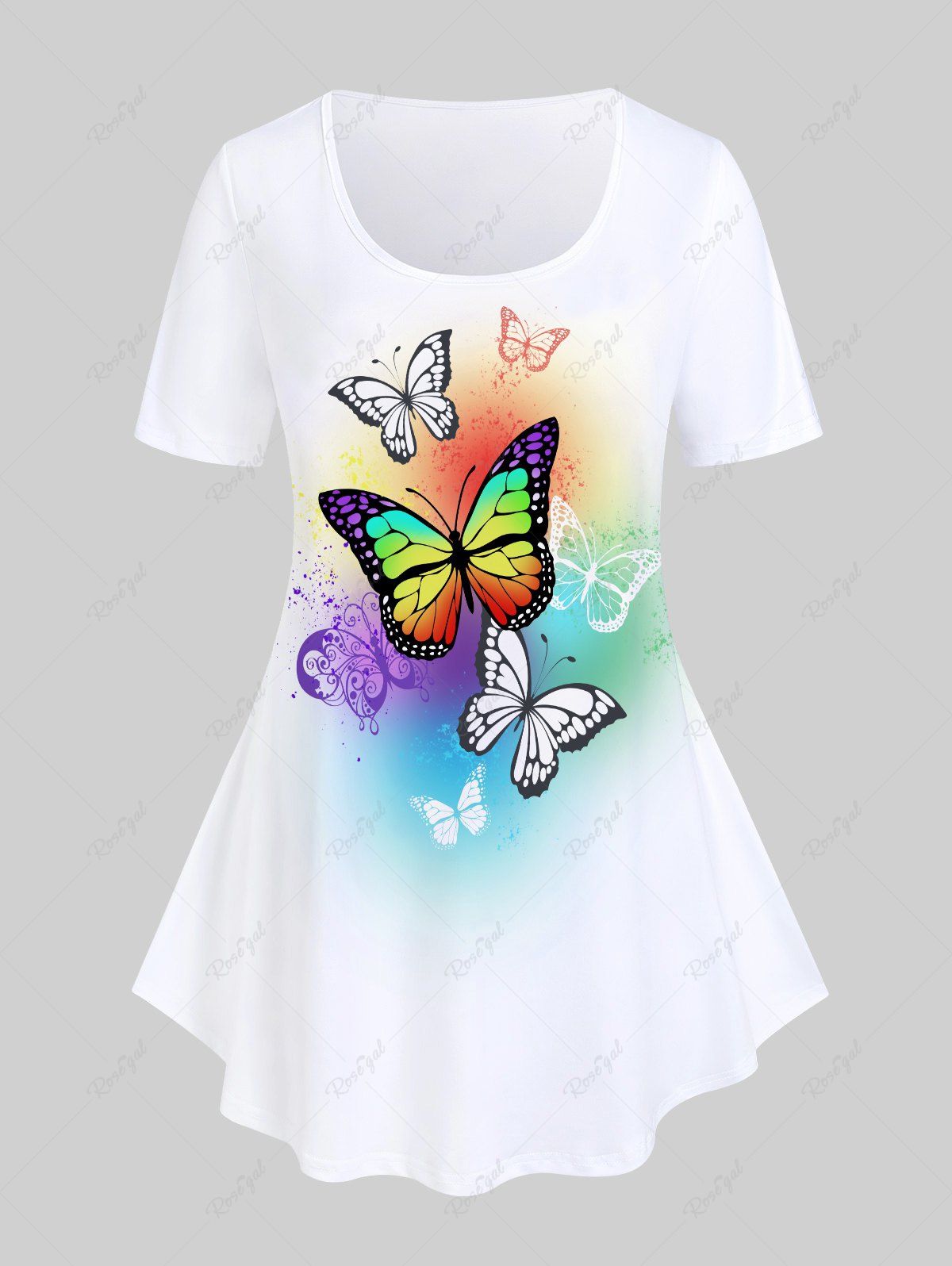 T-shirt Côtelé Ombré Papillon de Grande Taille à Manches Courtes Blanc M | US 10