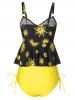 Maillot de Bain Tankini Péplum à Imprimé Soleil Style Vintage - Jaune XL