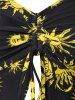 Maillot de Bain Tankini Péplum à Imprimé Soleil Style Vintage - Jaune XL