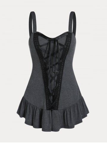 Plus Size & Curve Flounced Lace Up Tank Top