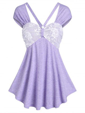 Flower Lace Panel Top - LIGHT PURPLE - XL