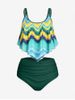Plus Size & Curve Ruffled Overlay Wave Print Ruched Tankini Swimsuit -  
