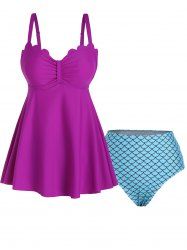 Fish Scale Print Tankini Swimsuit -  