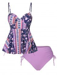 Ensemble de Tankini Simple Motif Floral - Violet clair XXL