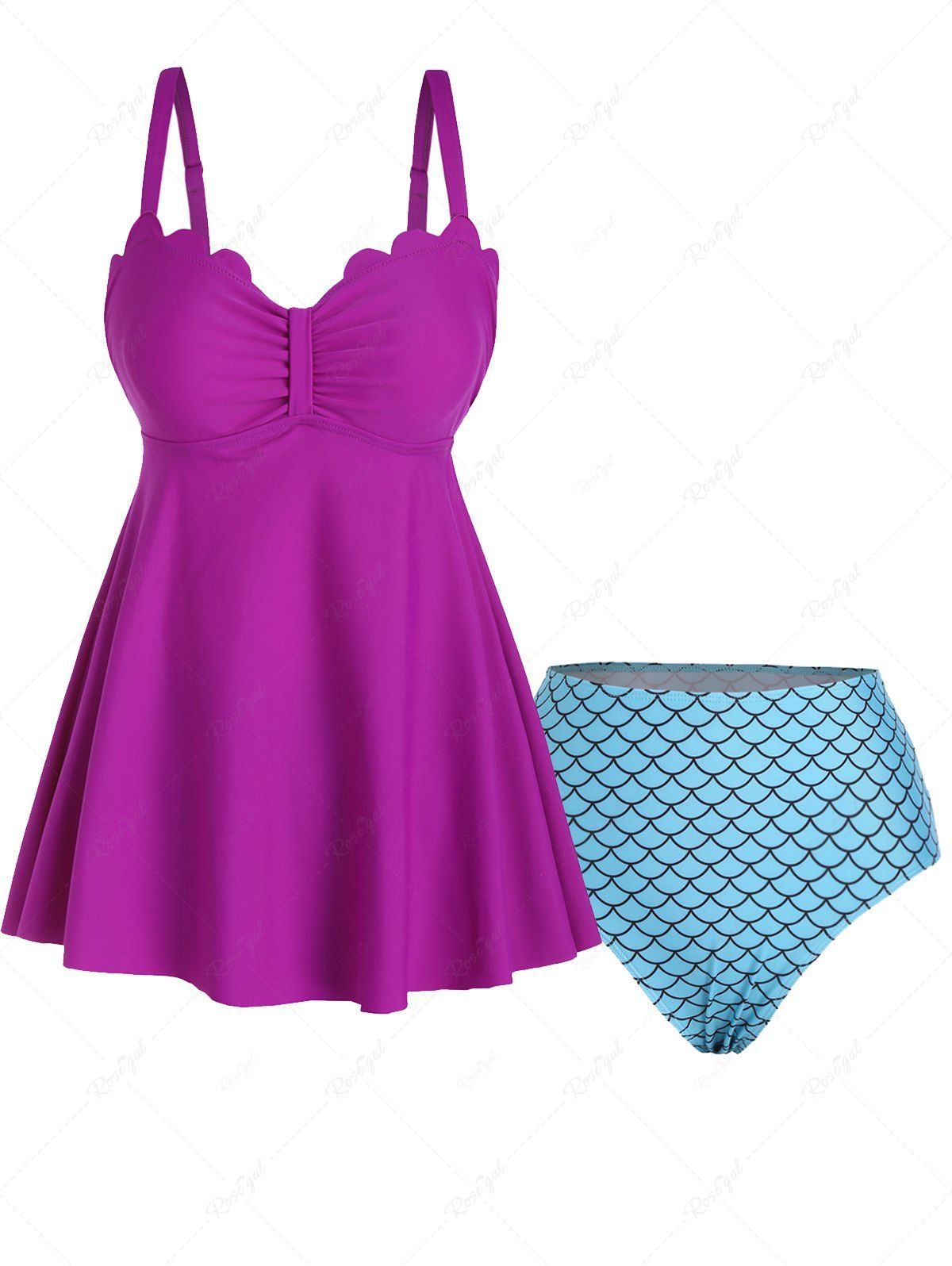 Fancy Fish Scale Print Tankini Swimsuit  
