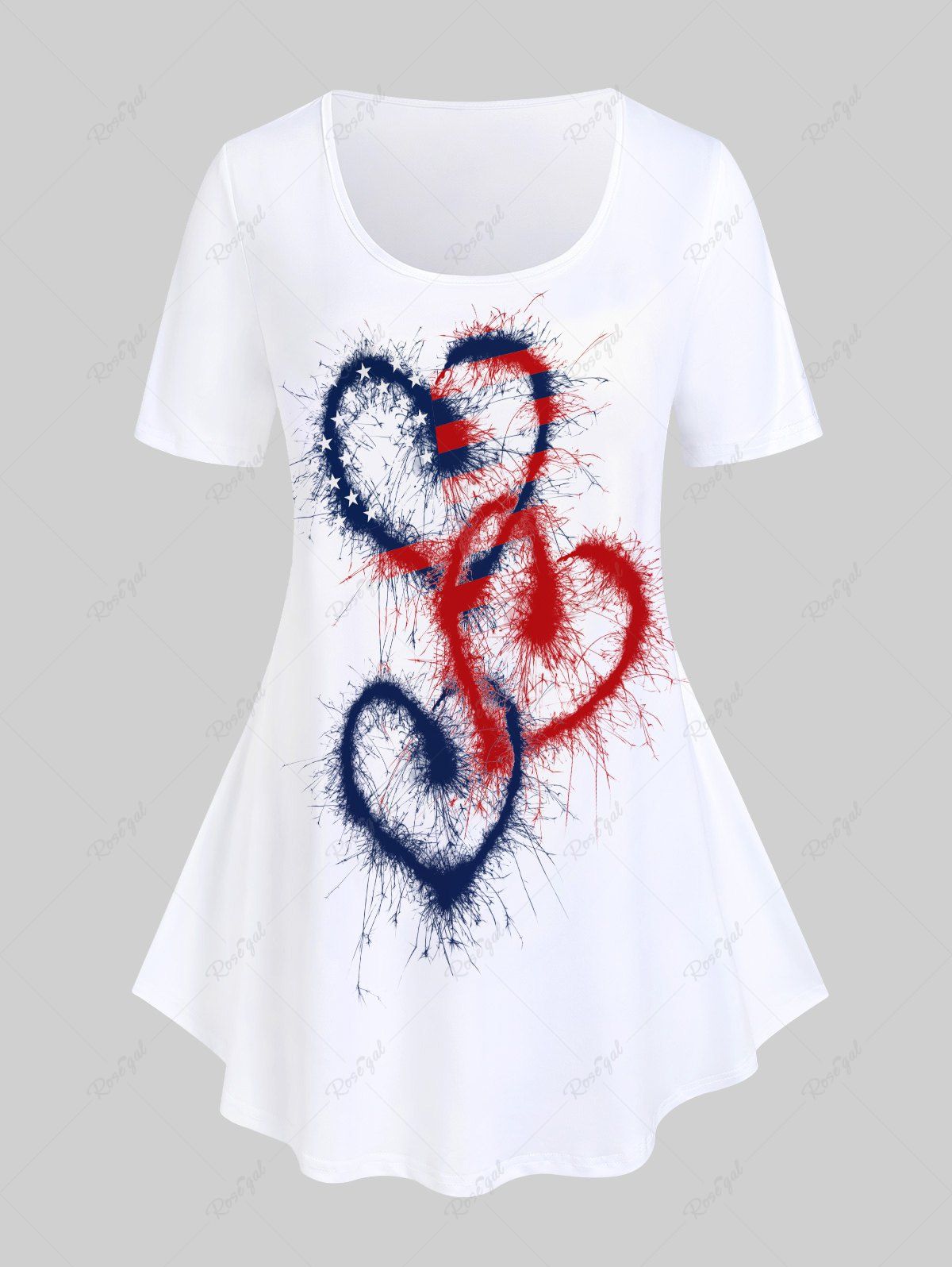 Fashion Plus Size & Curve Heart American Flag Print Patriotic Tee  