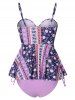 Ensemble de Tankini Simple Motif Floral - Violet clair XXL