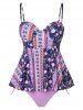 Ensemble de Tankini Simple Motif Floral - Violet clair XXL