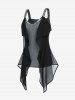 Plus Size Sequined Colorblock Chiffon Overlay Tank Top -  