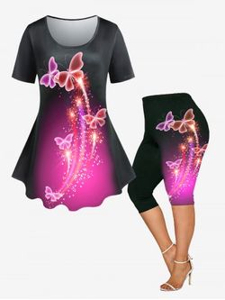 Butterfly Galaxy T-shirt and Leggings Plus Size Summer Outfit - RED