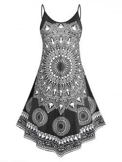 Plus Size & Curve Bohemian Print Asymmetric Midi Dress - BLACK - 1X