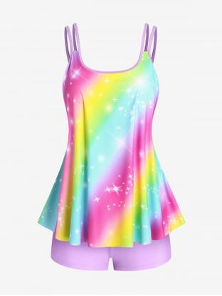 Plus Size & Curve Rainbow Color Starlight Boyleg Modest Tankini Swimsuit
