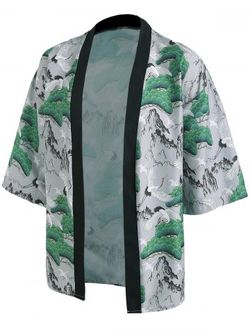 Chinese Painting Print Kimono Cardigan Shirt - MULTI-A - XXL
