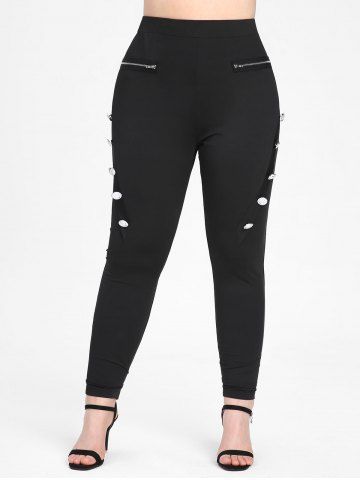 Plus Size Zip Button Embellish Leggings