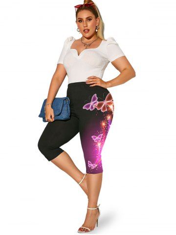 Plus Size & Curve High Waist Butterfly Print Capri Leggings