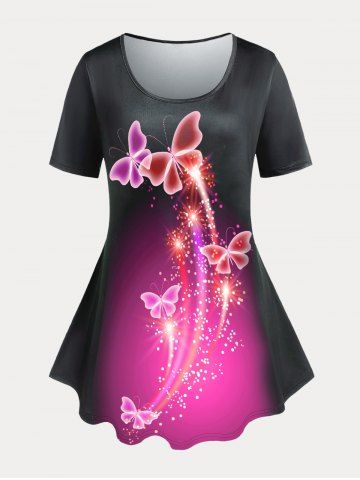 T-shirt Curve à Imprimé Papillon de Grande Taille - LIGHT PINK - 1X | US 14-16