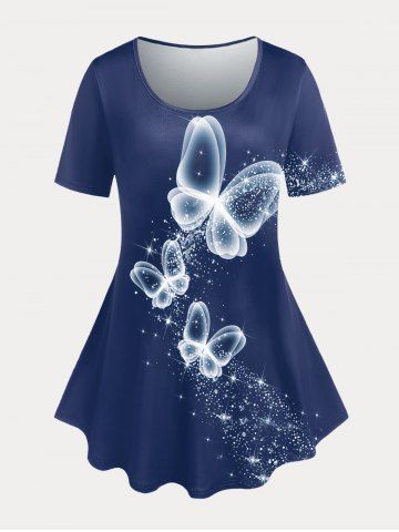Plus Size & Curve Casual Butterfly Print Flared Tee
