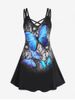 Plus Size & Curve Butterfly Print Crisscross Knee Length Gothic Dress -  