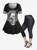 Rose Skull Gothic Tee and Leggings Plus Size Summer Outfit -  