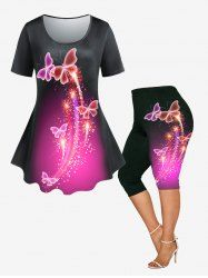 Butterfly Galaxy T-shirt and Leggings Plus Size Summer Outfit -  